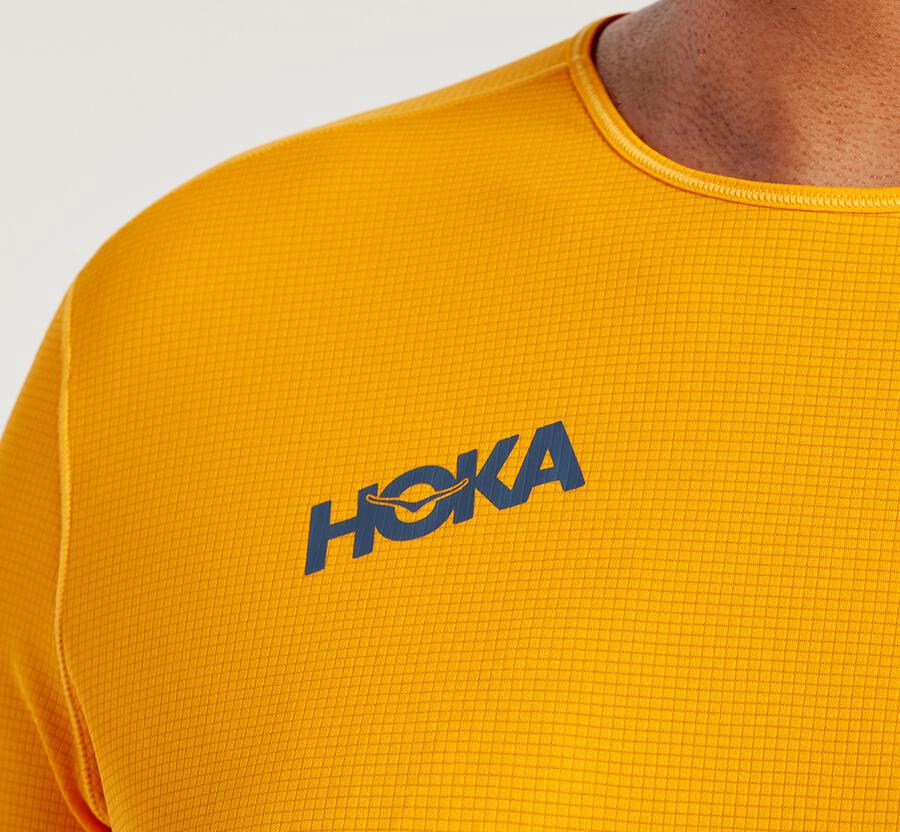 Hoka One One Top Panske Žlté - Performance 3/4 Sleeve - 48029-AWVU